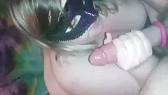 Masked BBW long dick blowjob big cumshot