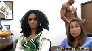Black and white strippers take turns fucking party gals hard