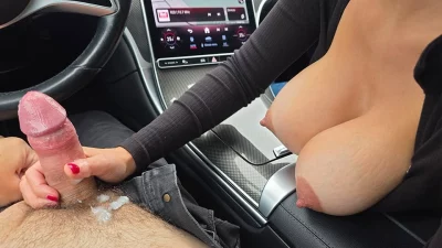 Big boobs wife gives me amazing blowjob in car